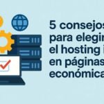 lustración digital con laptop, servidores y engranaje mostrando consejos para elegir hosting económico