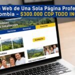 Ejemplo en computador de una página web profesional de una sola página para Colombia, destacando nuestro plan de diseño web pago unico de 300 mil pesos todo incluido.